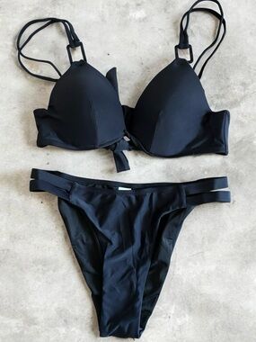 Black Strappy Bikini Set - Women Swim